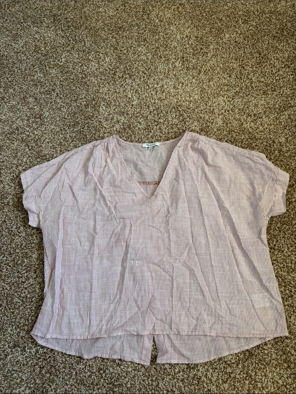 Madewell || Cotton Striped Button Back Short Sleeve Blouse Size L